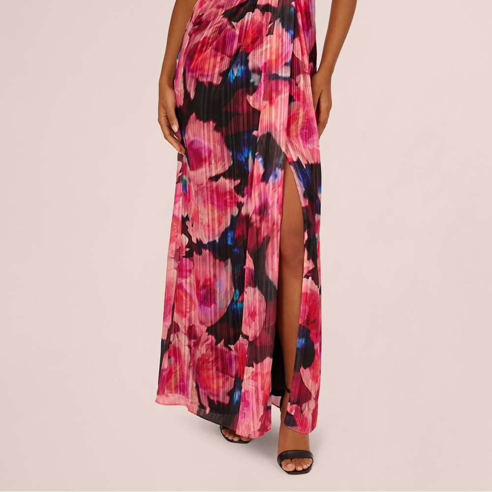 Adrianna Papell One-Shoulder Floral Maxi Dress in Pink and Black - Picture 3 of 6